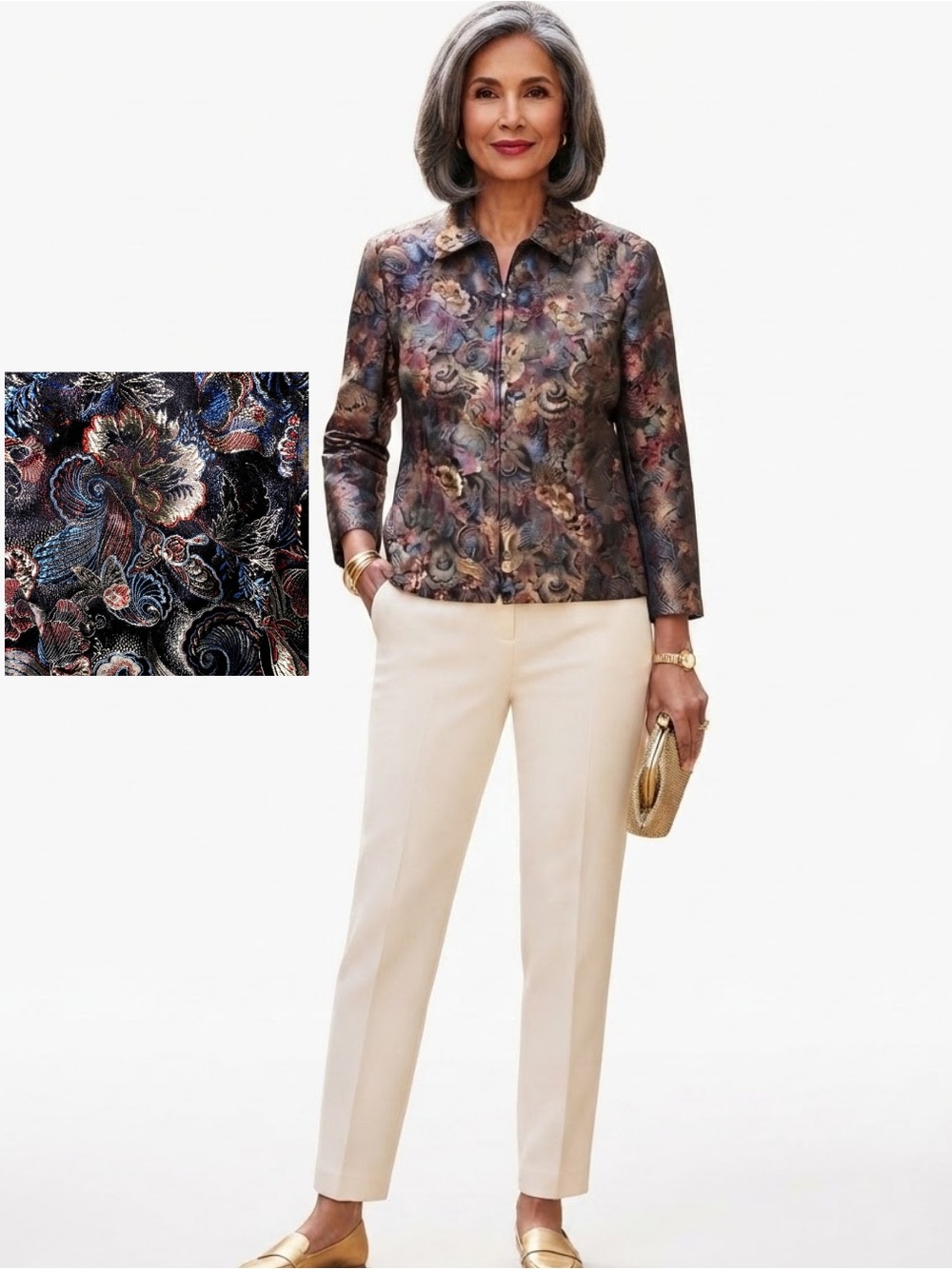 Vintage Lightweight Metallic Floral Brocade Tapestry Jacket Size PM Quiet Luxury